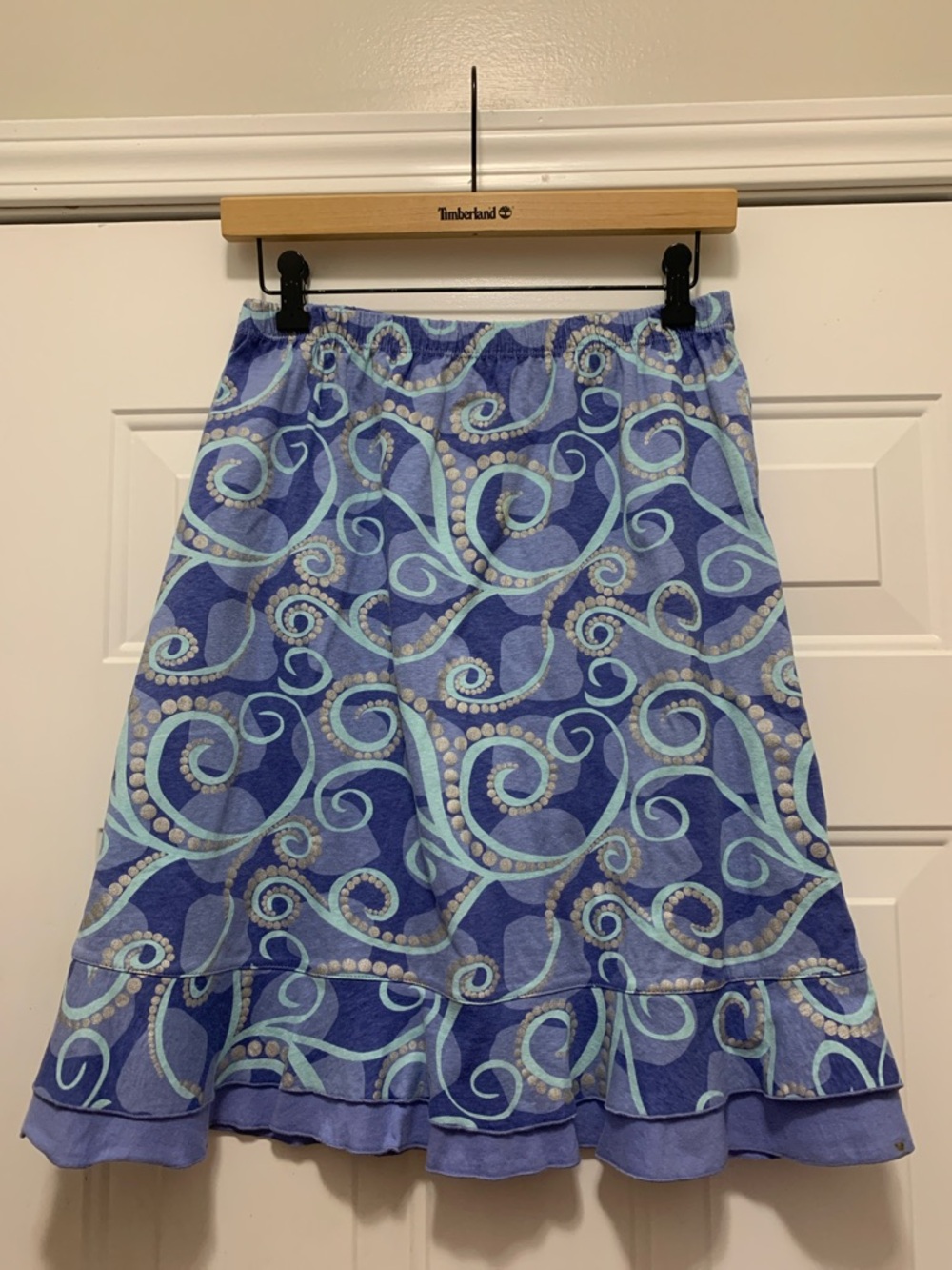 3/$15 100% Cotton Blue Swirl A-Line Skirt with Ruffled Hem Size Small